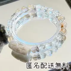 翡翠天珠＆ルチルクォーツ＆グリーンクォーツ　ブレスレット　内径約16cm