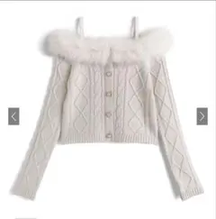 GRL ファーオフショルダーケーブル編みニットトップス[gn549]