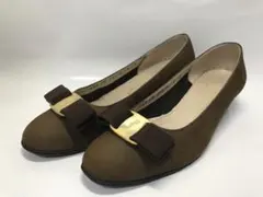 フェラガモ リボンパンプス 5C ブラウンスウェード