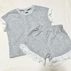 グレー レース付き Tシャツ ショートパンツ セットアップ