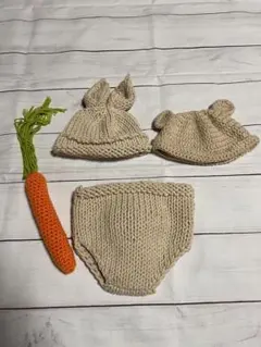 ベビー ニット帽 おむつ 人参セット　クマさん