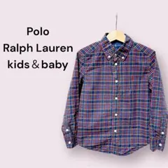 ポロラルフローレンチェックRalphLauren長袖シャツキッズロゴ刺繍古着 5
