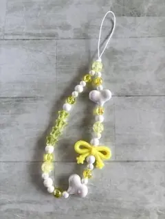 ビーズストラップ　スマホストラップ　携帯ストラップ　ストラップ　イエロー　⑥