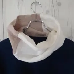 【ハンドメイド】リネン スヌード (ホワイトドット×ライトベージュドット)