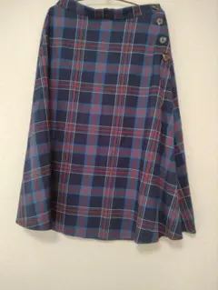 ロングスカート フレアスカートブルーチェック柄 LL