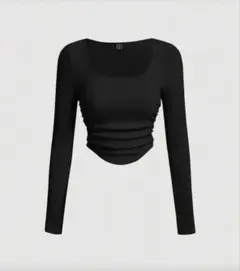 SHEIN 黒のリブ長袖Tシャツ スクエアネック