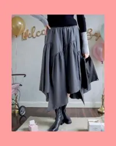 ♠♦♣♥アシンメトリー大胆カットギャザースカート