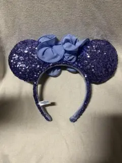 【美品】東京ディズニーリゾート限定　ネイビーミニーマウススパンコールカチューシャ