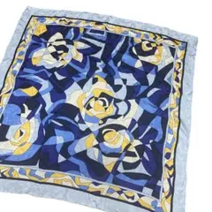 USヴィンテージ シルク100% スカーフ 花柄 薔薇 大判 ブルーのサムネイル