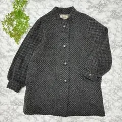 毛100% アルパカ ノーカラーコート グレー 9号 ゆったりめ ふわふわ