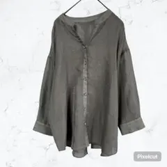 J1361 ノーリーズライト シアーブラウス シャツ グレー M バックリボンのサムネイル