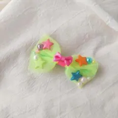 リボンヘアクリップ(ネオンイエロー)