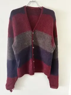 好配色 大きめサイズ 60sヴィンテージ モヘアカーディガン ボーダー柄 毛足長