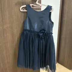 紺　フォーマルドレス フラワー装飾付き