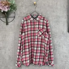 【古着】3can4on レディース シャツ長袖 M ピンク チェック 綿100％