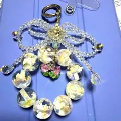 リボン型クリスタルビーズ携帯ストラップ
