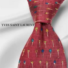 YSL イヴ・サンローラン ボルドー系 小花柄 シルク ネクタイ ビジネス