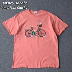 AnsleyJacobs Tシャツ アート サーモンオレンジ L 古着のサムネイル
