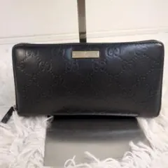 ✨美品✨グッチ　シマレザー　長財布　ロゴプレート　112724 ブラック