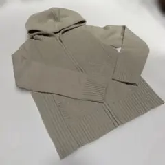 美品✨ニットパーカー ベージュ ジップアップ リブ編み　M相当