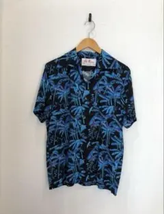 Aloha Blossom アロハブロッサム　アロハシャツ ブラック×ブルー38のサムネイル