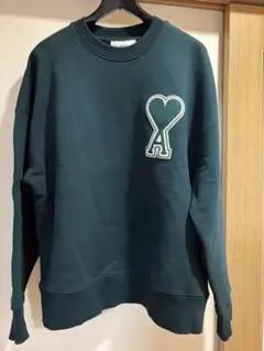 Ami parisダークグリーン トレーナー ハート刺繍