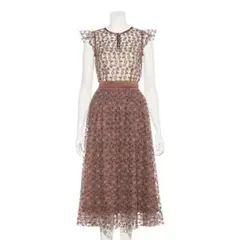 リリーブラウン 花柄刺繍ブラウス+ロングスカートセットアップ