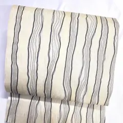 名古屋帯　夏用　紗　よろけ織り　縞模様　縦縞　白地　着物　102tz