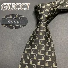 【美品】GUCCI グッチ　ネクタイ　ブラック　カーキ　GG柄　総柄　イタリア