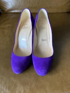 クリスチャンルブタン パンプス ラウンドトウ パープル ピンヒール 美脚