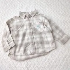 3can4on　ネルシャツ　90　グレー　長袖　綿　胸ポケット　ラウンドヘム