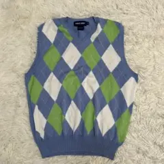 POLO GOLF ラルフローレン　アーガイル柄　ニットベスト　ブルー
