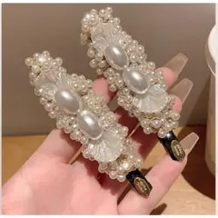 【2個セット】 パール装飾ヘアクリップ