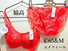 【新品】エメフィール　Glossyカシュクールレース脇高　オレンジ　C65&M