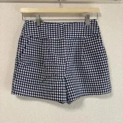 イーハイフン　ギンガムチェック　ショートパンツ　青　F