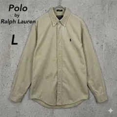 90s ポロラルフローレン ボタンダウンシャツ L ベージュ カーキ