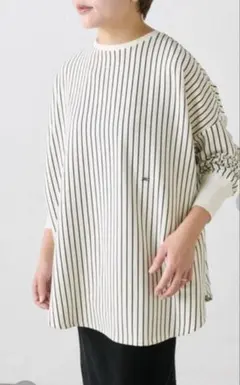 ストライプ柄 アイボリー 長袖トップス FREEサイズ