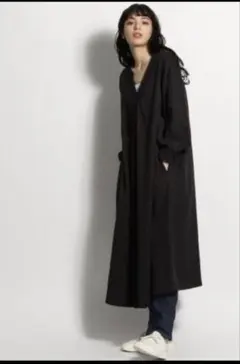 リネン混ステッチV開ワンピース