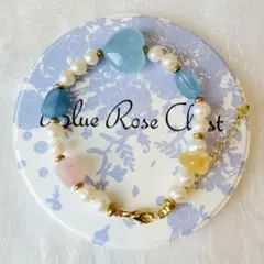 アクアマリン×ローズクォーツ×シトリン×淡水パールのブレスレット