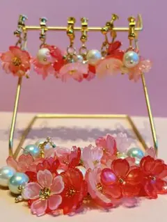 【お揃いも】桜とパールのピアス・イヤリング