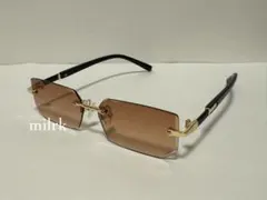 リムレス サングラス ブラウン　伊達メガネ 眼鏡 スクエアy2k 90s 韓国