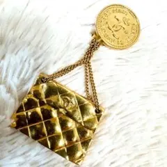 CHANEL イヤリング バッグモチーフ マトラッセ チェーン ゴールド コイン