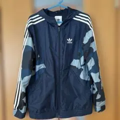 adidas フード付きナイロンジャケット M ネイビー/カモフラージュ