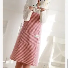 ストライプ エプロン 赤 ワークエプロン 首掛け カフェエプロン ポケット付き