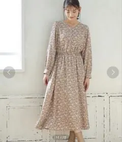 ハニーズ　パール釦使いワンピース　モカ花柄
