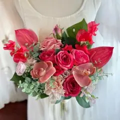 濃いピンク×胡蝶蘭クラッチブーケ☆ブートニア