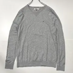 トミーヒルフィガー Vネック 薄手ニット グレー L