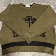 【古着】オリーブ グラフィックニット クルーネック