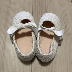 リボン付きホワイトベビーシューズ 13.5-14.5cm