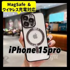 iPhone15proケース クリア ブラック マグセーフ メタリック おしゃれ